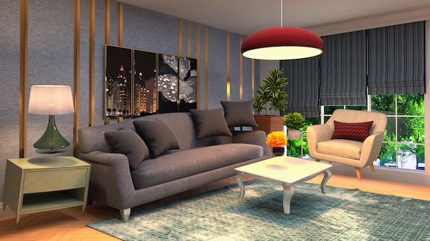 Illustration of zero Gravity Sofa hovering in living room