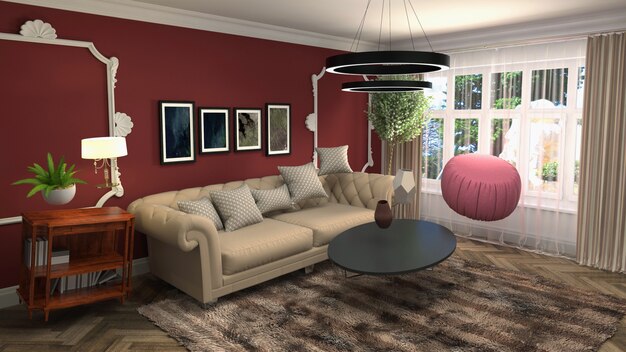 Illustration of zero Gravity Sofa hovering in living room