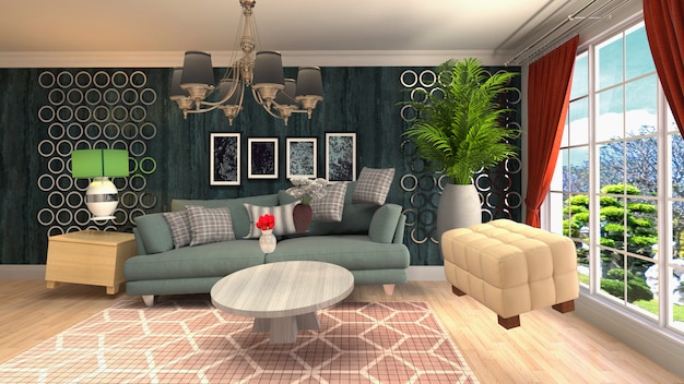 Illustration of zero Gravity Sofa hovering in living room