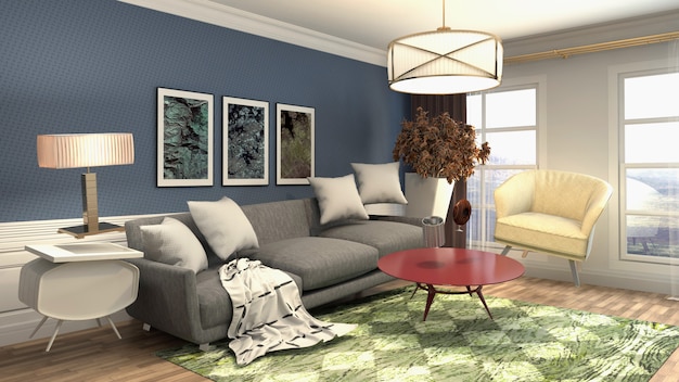 Illustration of zero Gravity Sofa hovering in living room