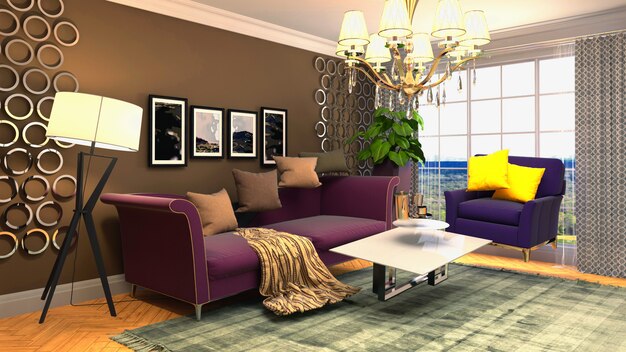 Illustration of zero Gravity Sofa hovering in living room