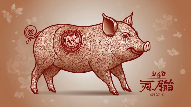 Photo illustration of an zodiac pig on white background