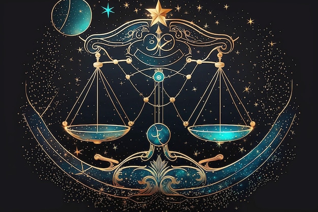 Photo illustration of zodiac sign libra on space background