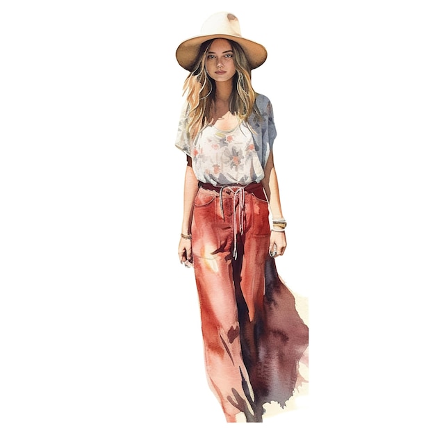 illustrations of beautiful boho cowgirls