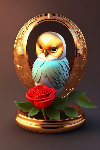 illustrations beautiful owl with red rose flowers