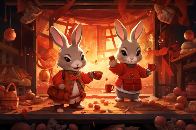 Illustrations of a chinese new year rabbitthemed o 00367 02