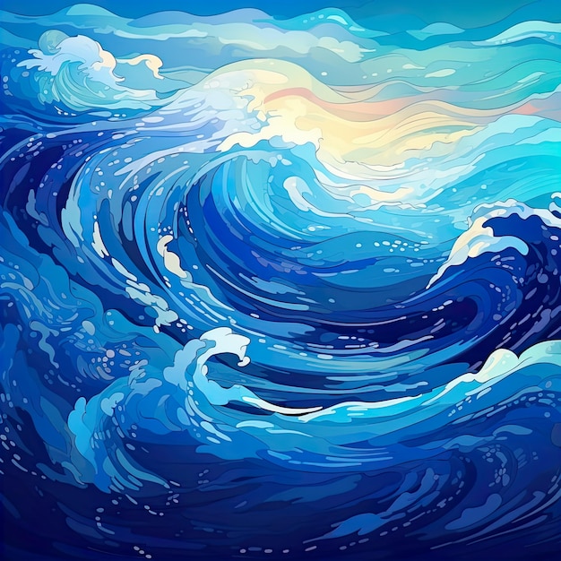 Illustrations colorful light blue waves Generate Ai
