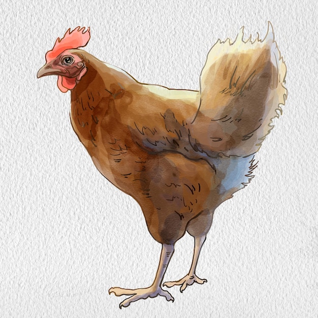 Illustrations of domestic chickens farming