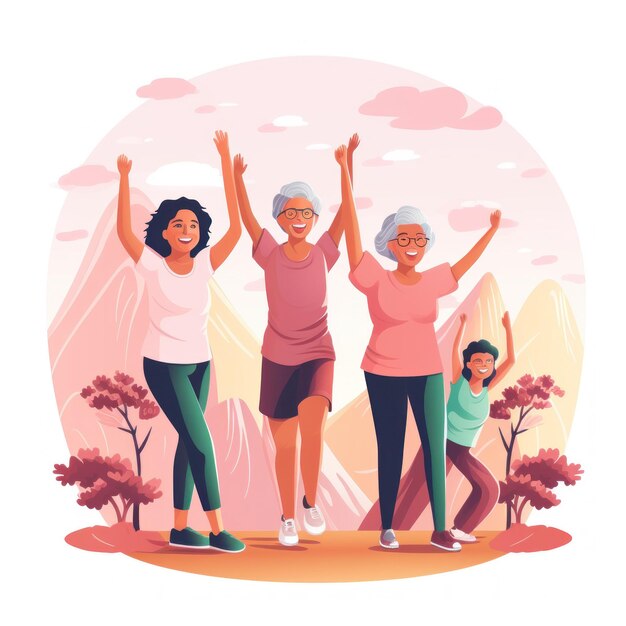 illustrations of elderly women exercising