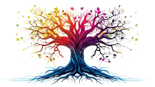 다채로운 Generate AI가 있는 나무의 삽화 이미지