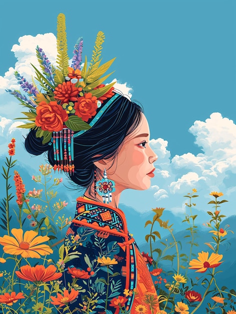 Illustrations of minority Dai people concept illustrations of traditional ethnic girls