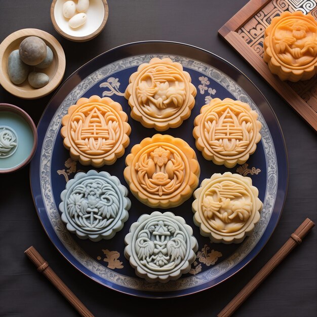 Photo illustrations moon cakes ai generated