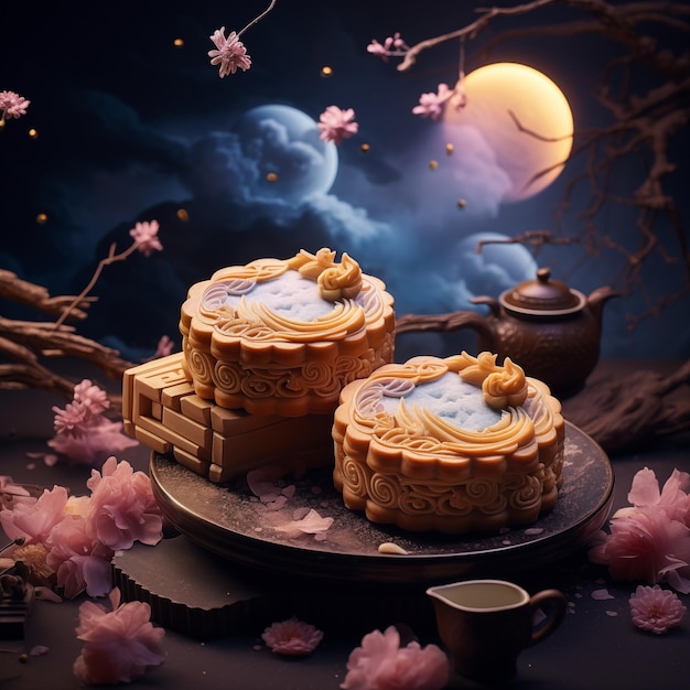 Illustrations moon cakes AI generated