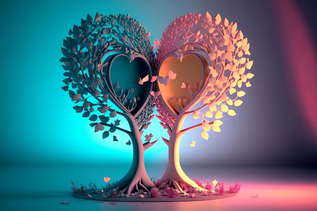 Фото Иллюстрации двух украшенных елкой сердец ко дню святого валентина