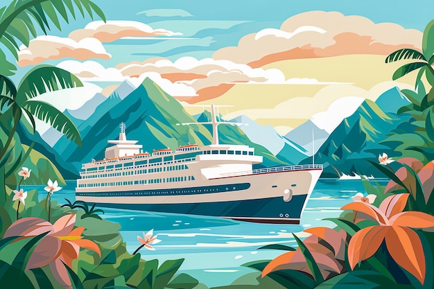 Photo illustrations of people enjoying cruises in calm waters adventures in the tropics