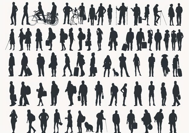 Photo illustrations silhouettes people collection girls boys children silhouettes people dancing