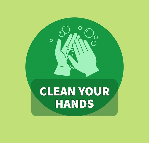 CLEAN YOUR HANDS 텍스트가 포함된 간단한 아이콘 손 씻기 삽화