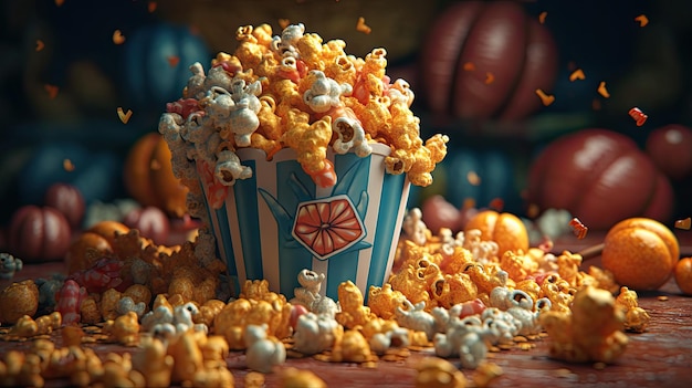 Illustrations of various pop corn images that are unique and look crispy and delicious 3d realistic