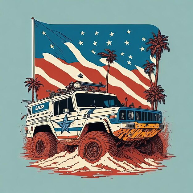 Photo illustrations vector car jeep suv country flag t shirt design