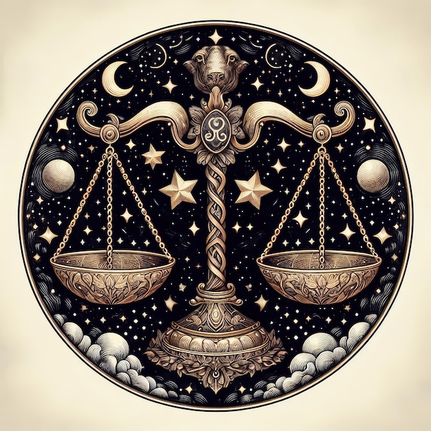 Foto illustrazioni del segno zodiacale della libra e di un cielo stellato