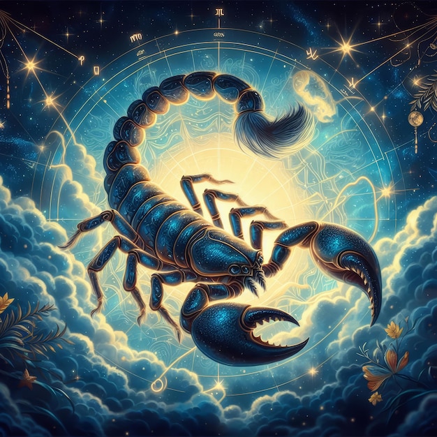 Фото Иллюстрации зодиакального знака скорпиона и звездного неба