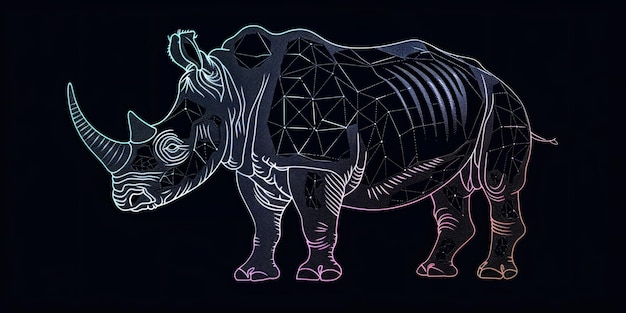 Foto iconica illustrativa di rinoceronte nero per stampa disegnata a mano in stile erbivoro