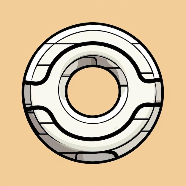 illustrative black and white cartoon illustration of a donut slice in the shape of a circle