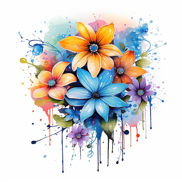 Illustrative Floral Ink Isolated Watercolor Tattoo