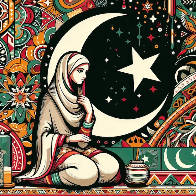 illustrative image of a woman wearing a hijab with the concept of Ramadan