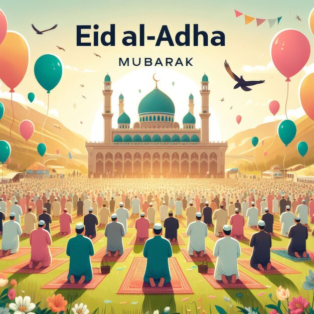 Photo illustrative vector of eid morning prayer scene