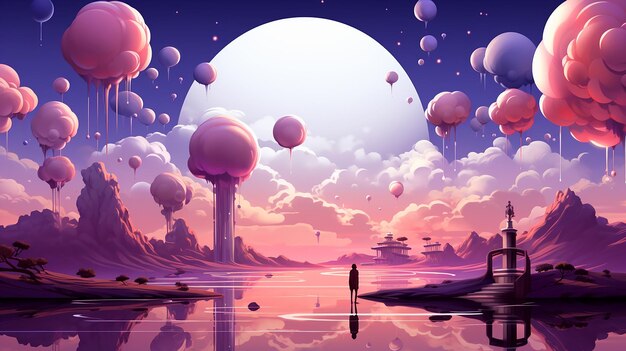 Foto visualizzazione illustrativa del simbolismo e del surrealismo, il gioco dell'idea di illusione e realtà generata dall'intelligenza artificiale