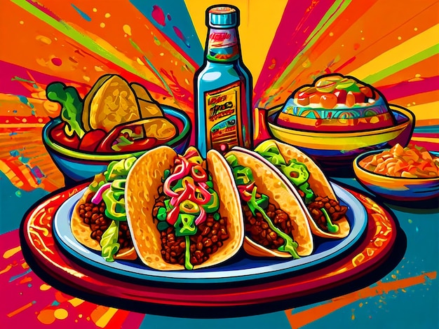 Foto illustreren van een heerlijk meesterwerk met een schotel mexicaanse keuken met een focus op tacos en