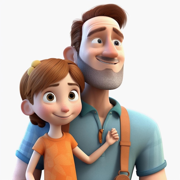 Photo ilustracao 3d pai e filha felizes