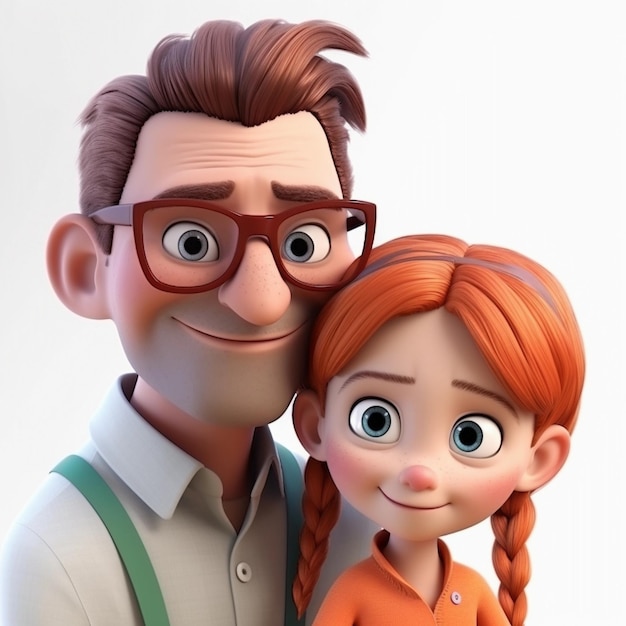 Foto illustrazione 3d pai e filha felizes