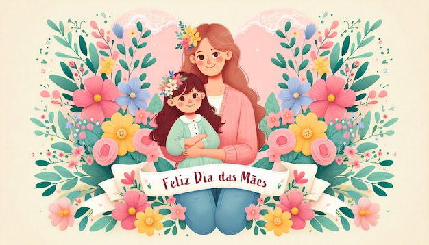 Ilustracao floral em aquarela para a celebracao do Dia das Maes no Brasil Happy Mothers Day