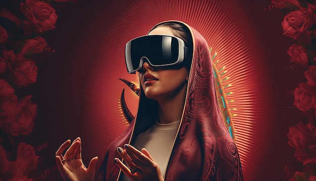 Photo ilustracin de virgen de guadalupe anciana usando un visor de realidad virtual