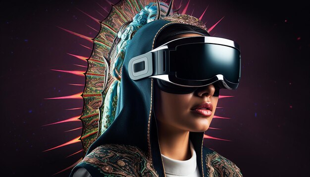 Photo ilustracin de virgen de guadalupe anciana usando un visor de realidad virtual