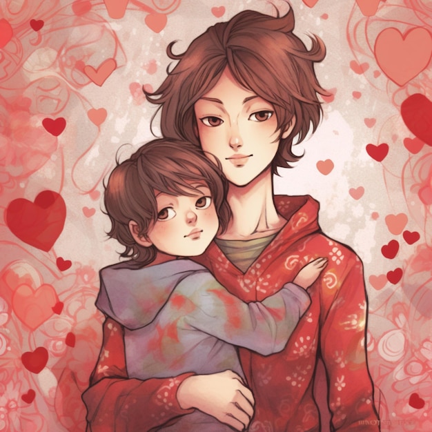 Ilustracion 2d de una madre con su hijo abrazados love mother madre dia de la madre hijo