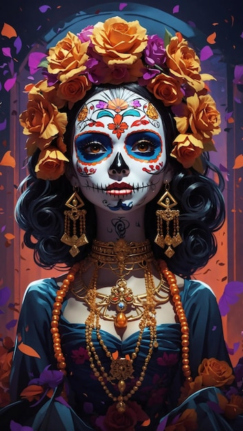 La Catrina celebraciones del Dia de los muertos のポスターのイラスト