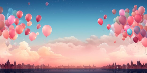 Ilustracion de un fondo de cumpleanos lleno de globos con un espacio en el centro con copy space (중앙에 있는 공간과 복사 공간을 가진 세계)