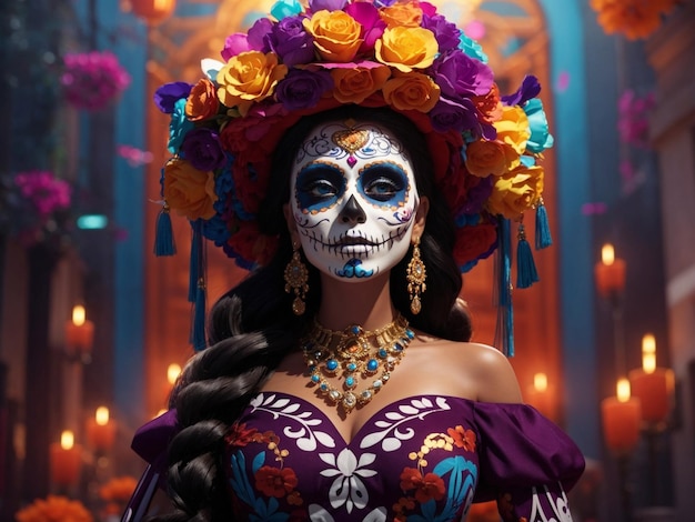 Ilustracion Raytracing Poster La Catrina en Dia de los Muertos