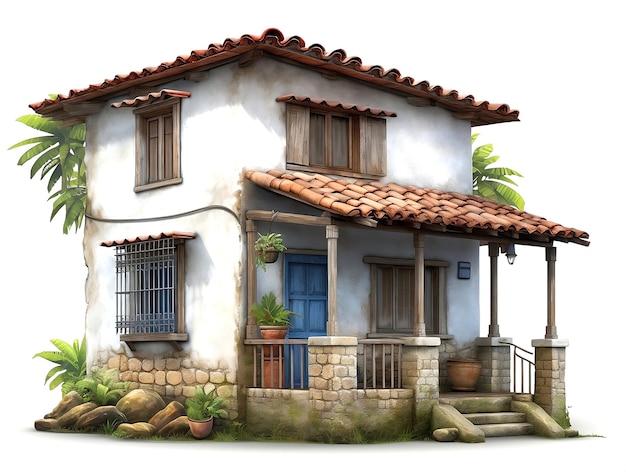 Ilustracion realista de una casa en latinoamerica