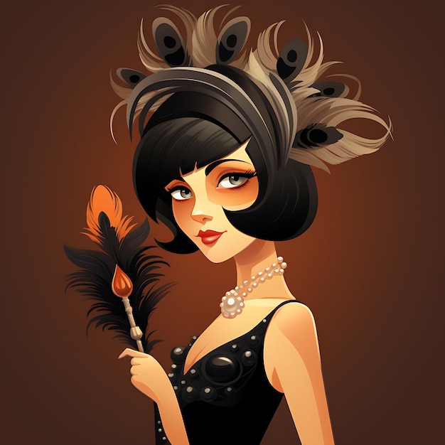 Ilustration Art Art Deco Style Elegant and Stylized Funny Flapper Cartoon Ch creative cute anime