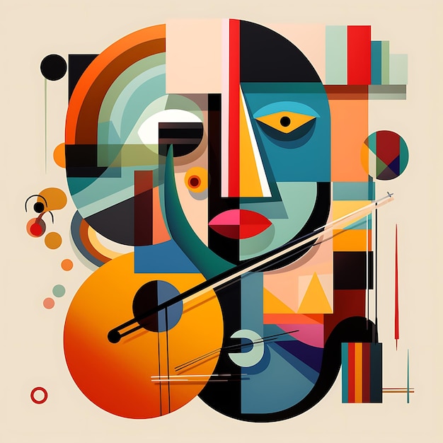 Ilustration Art Cubist Style Geometric Abstractions Funny Musician Cartoon C creative cute anime