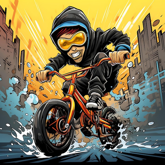 Ilustration Art Graffiti Style Funny Bmx Rider Cartoon Character creative cute anime