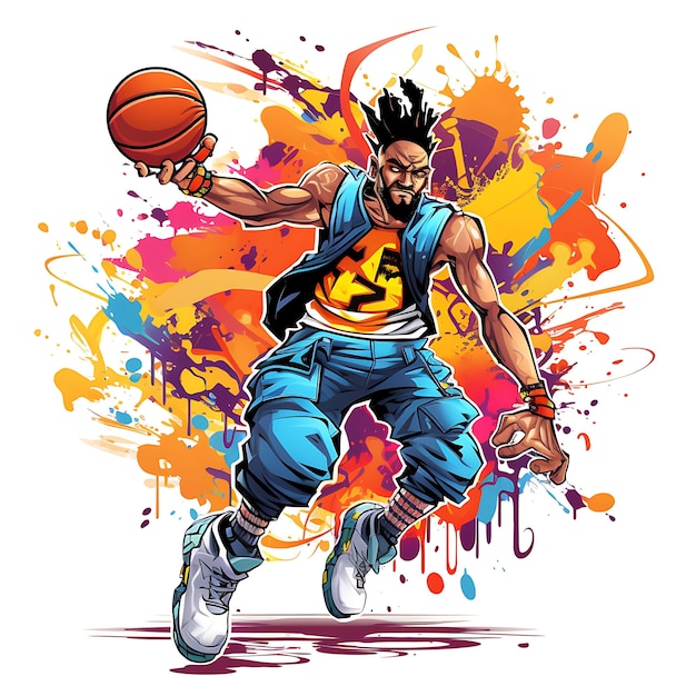 Foto illustrazione arte graffiti stile street basketball cultura graffiti divertenti basco creativo anime carino