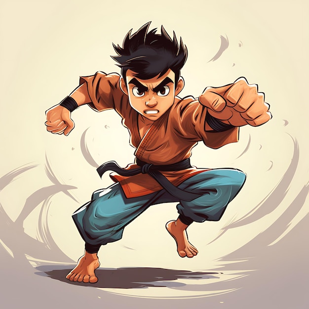 Ilustration art manga style dynamic action poses funny martial artist cartoo creative cute anime