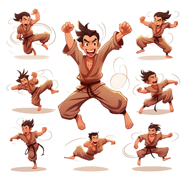 Photo ilustration art manga style dynamic action poses funny martial artist cartoo creative cute anime