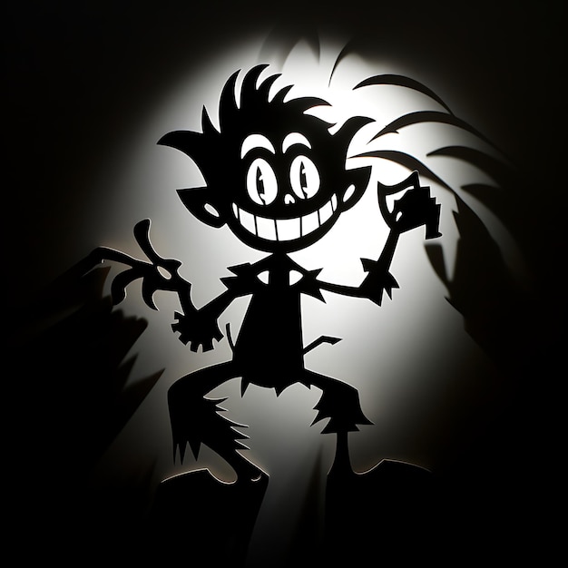 Photo ilustration art paper cut out style funny shadow puppet cartoon character creative cute anime