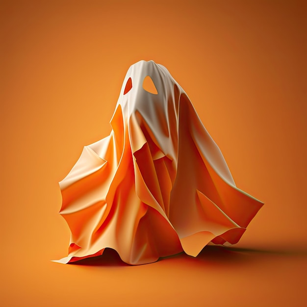 Ilustration of a ghost phantom silhouette isolated on orange background Halloween spooky monster flying in night Generative AI